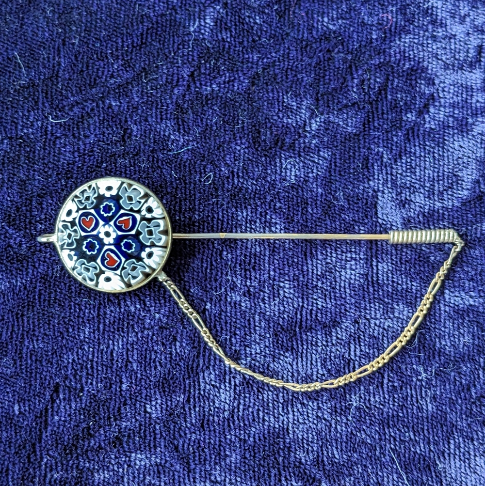 Vintage 14K Gold Over 925 Sterling Silver Millefiori Murano Glass Pin